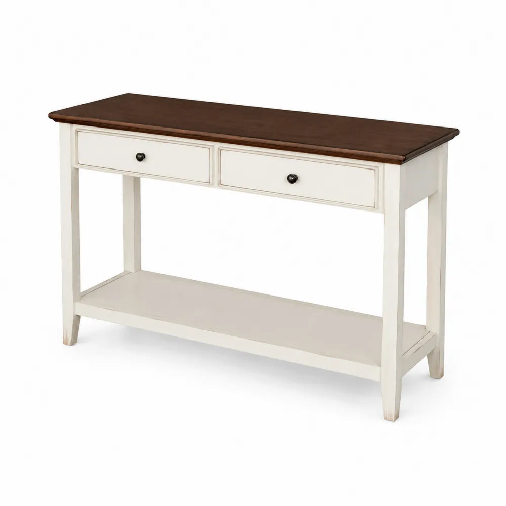 Konsolentisch Weiß/Braun mit Kiefernholz und MDF-Schicht