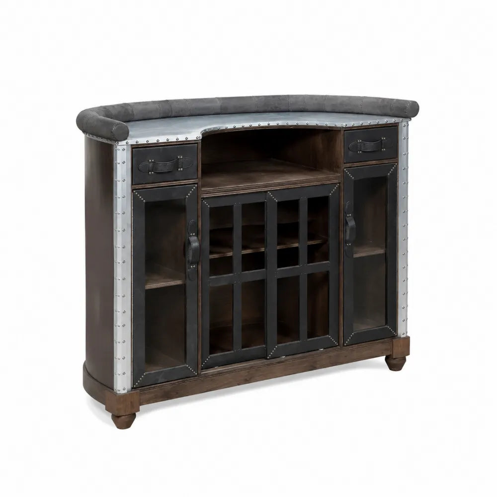 Barschrank aus Holz und Metall mit Glasfronten