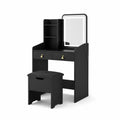 Schminktisch Set Schwarz MDF 2 Schubladen Spiegel Hocker