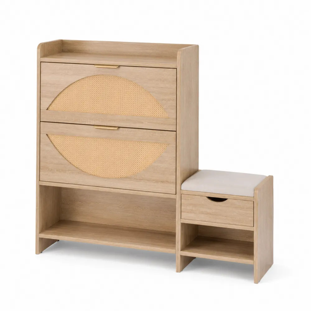 Schuhschrank und Sitzbank aus Holz mit PU-Leder Beige