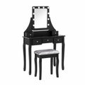 Schminktisch Set Schwarz MDF Spiegel mit LED und Hocker