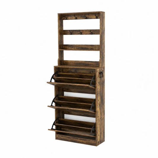 Holz-Schuhregal mit Metallhaken