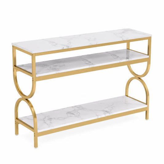 Konsolentisch mit Marmoroptik Oberfläche und Metallrahmen, 3 Ebenen